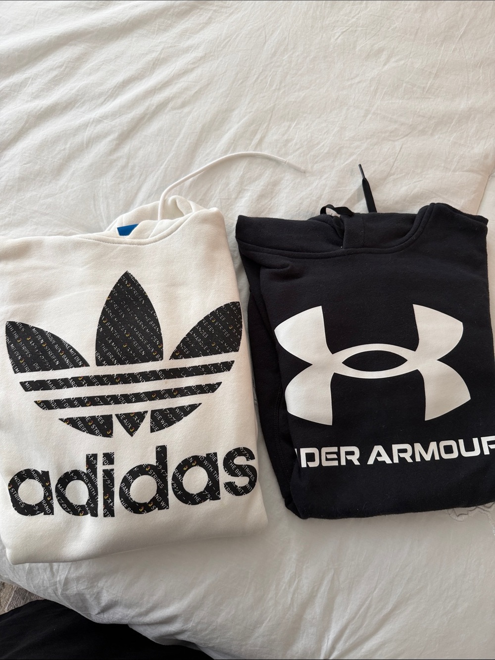 Bundle Adidas white hoodie and Under Armour black hoodie